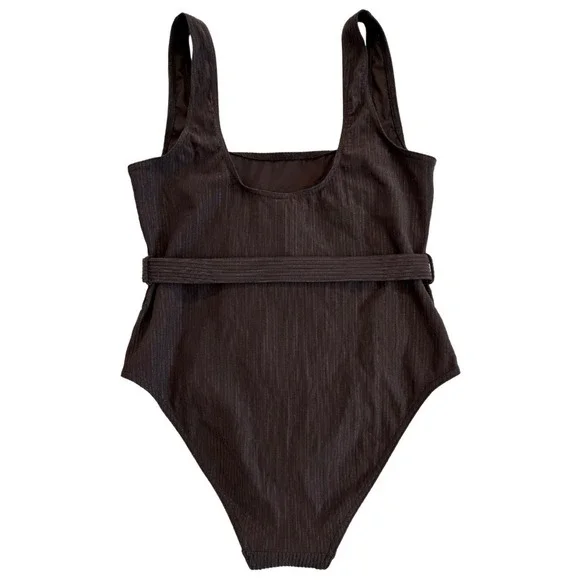 Zimmerman NWT 3 Large Laurel Ribbed Belted One-Piece Swimsuit Chocolate Brown - Picture 4 of 11